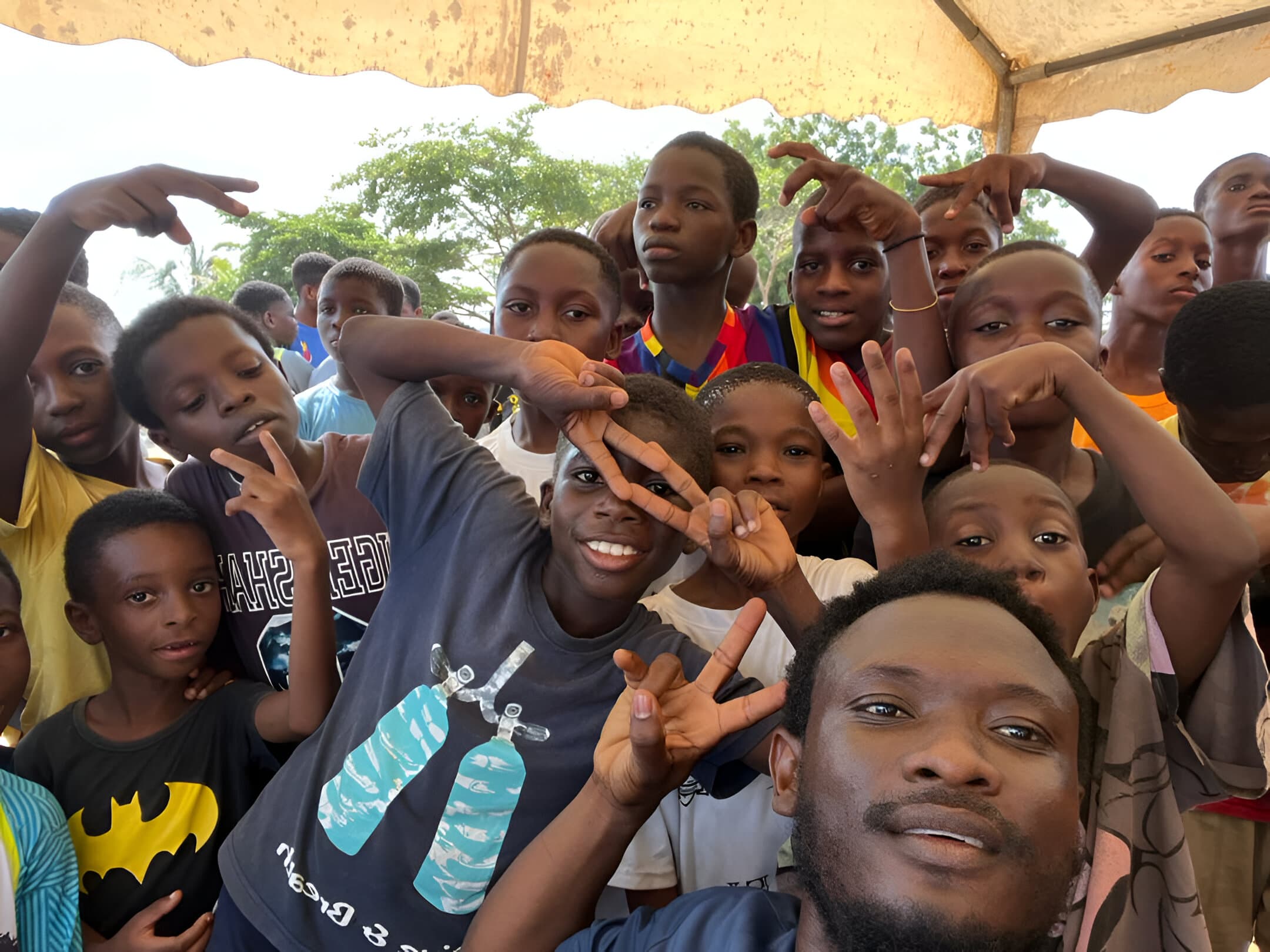 Young people taking part in a PlayChange Foundation sports session in Ghana